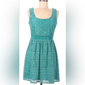 Women’sK Knee Length Embroidered Sleeveless Boho Dress, Solid Aqua, NWOT